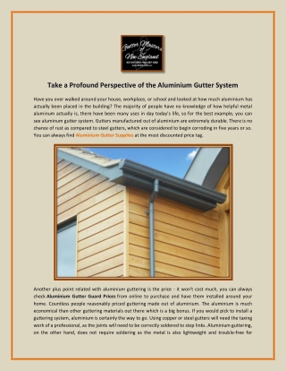 Take a Profound Perspective of the Aluminium Gutter System