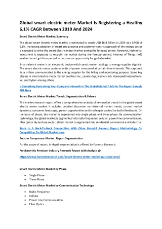 Global smart electric meter Market Is Registering a Healthy 6.1% CAGR Between 2019 And 2024