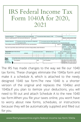 IRS Federal Income Tax Form 1040A