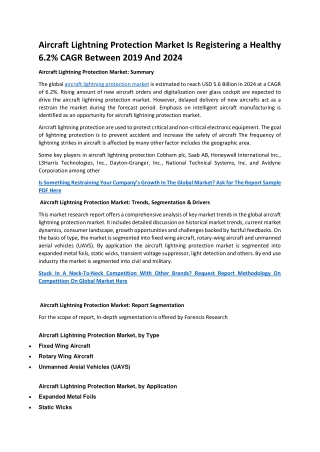 Aircraft Lightning Protection Market Is Registering a Healthy 6.2% CAGR Between 2019 And 2024