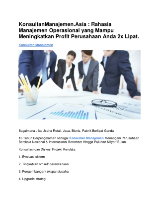 KonsultanManajemen.Asia : Rahasia Manajemen Operasional yang Mampu Meningkatkan Profit Perusahaan Anda 2x Lipat.