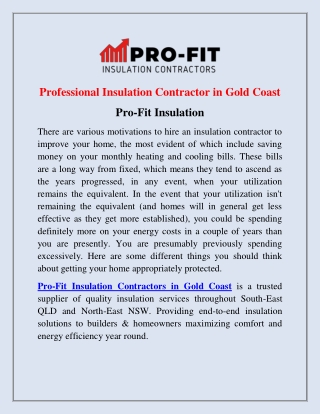 Professional Insulation contractor in Gold Coast - Pro-Fit Insulation