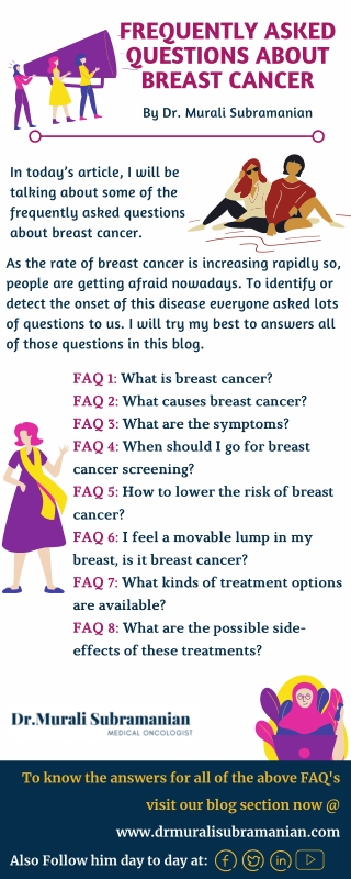 FAQ's about breast cancer | Best Medical Oncologist in Bangalore | Dr. Murali Subramanian