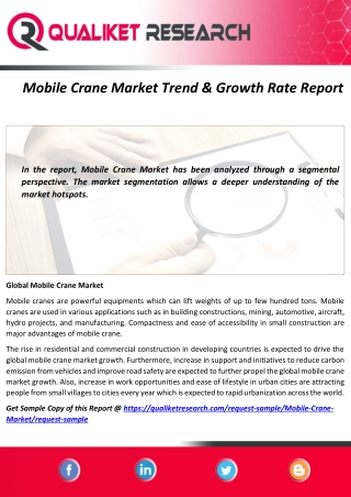 Mobile Crane Market – Trend, Application, Assessment, Opportunities, Insight, Trends, Key Players – Analysis Report to 2