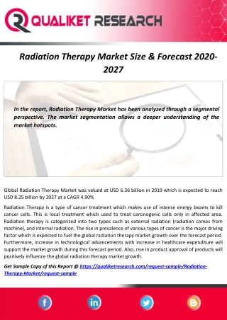 Radiation Therapy Market – World’s COVID-19 Analysis, Driving Factors, Key Players and Growth Opportunities by 2027