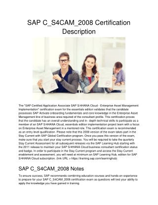 SAP C_S4CAM_2008 Certification Description