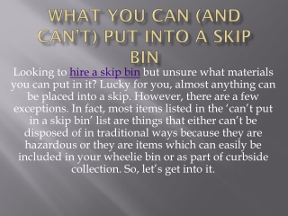What You Can (and Can’t) Put Into a Skip Bin