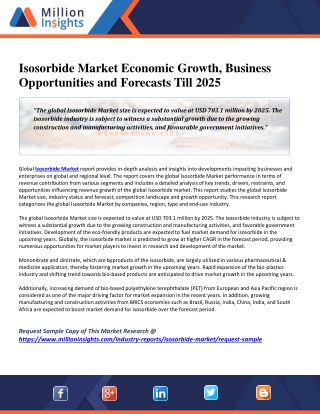 Isosorbide Market Economic Growth, Business Opportunities and Forecasts Till 2025