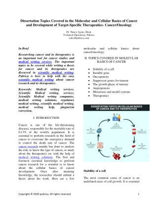 Dissertation topics on cellular basics of cancer and therapeutics – Pubrica