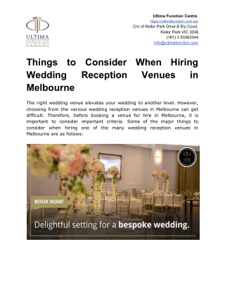 Things to Consider When Hiring Wedding Reception Venues in Melbourne