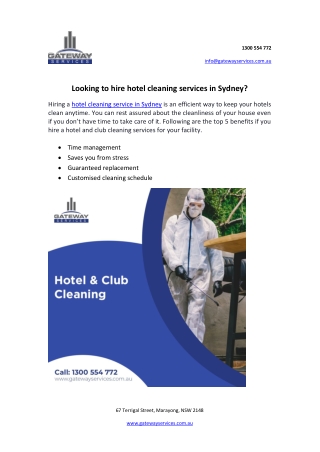 Looking to hire hotel cleaning services in Sydney?