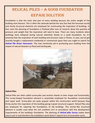 Helical Piles – A Good Foundation Repair Solution