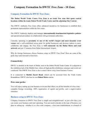 Company Formation In DWTC Free Zone - 10 Zone