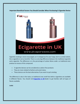 Important Beneficial Factors You Should Consider When Purchasing E-Cigarette Device