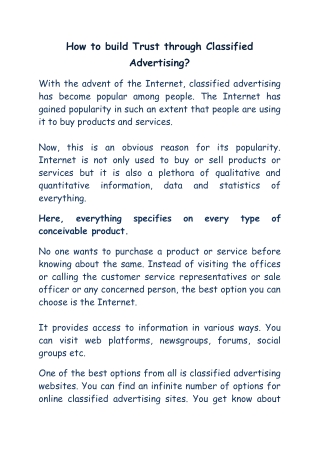 How to build Trust through Classified Advertising?