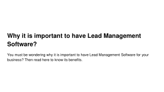 Why it is important to have Lead Management Software?