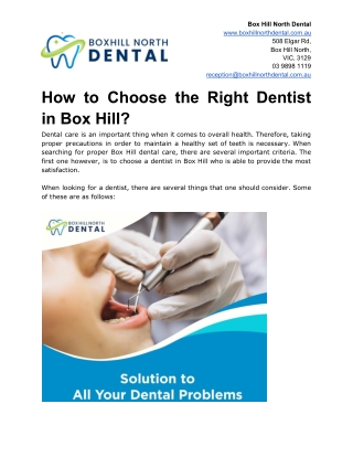 How to Choose the Right Dentist in Box Hill?