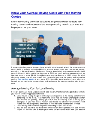 Know your Average Moving Costs with Free Moving Quotes