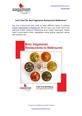 Can’t Find The Best Vegetarian Restaurants Melbourne