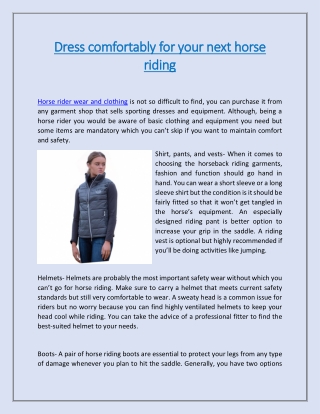 Dress comfortably for your next horse riding