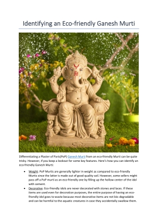 Identifying an Eco-friendly Ganesh Murti