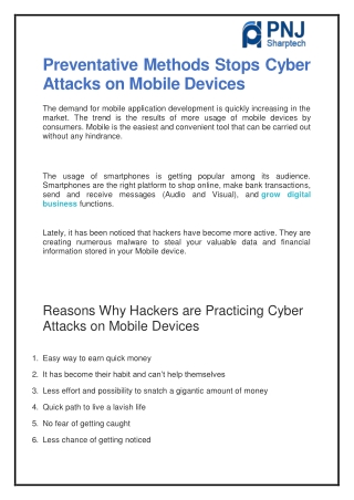 Preventative Methods Stops Cyber Attacks on Mobile Devices