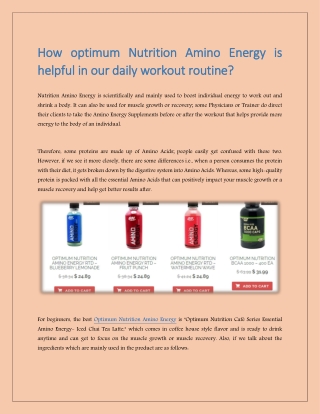 How optimum Nutrition Amino Energy is helpful in our daily workout routine?