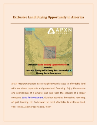 Exclusive Land Buying Opportnuity in America