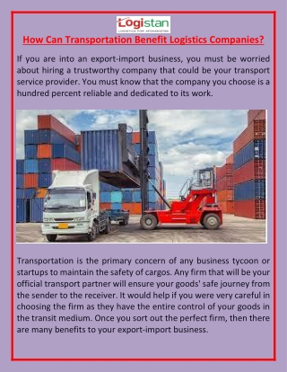 How Can Transportation Benefit Logistics Companies?