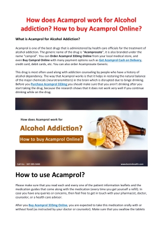 How does Acamprol work for Alcohol addiction? How to buy Acamprol Online?
