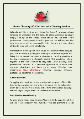 House Cleaning: It’s Effortless with Cleaning Services