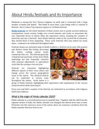 About Hindu festivals and its Importance