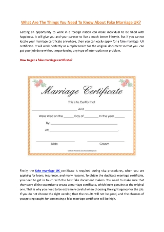 What Are The Things You Need To Know About Fake Marriage UK?