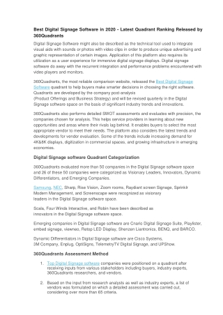 Best Digital Signage Software in 2020 - Latest Quadrant Ranking Released by 360Quadrants