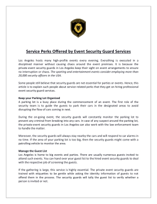 Service Perks Offered by Event Security Guard Services