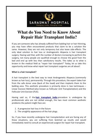 What do you need to Know about Repair Hair Transplant India?