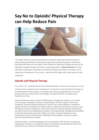 Say No to Opioids! Physical Therapy can Help Reduce Pain