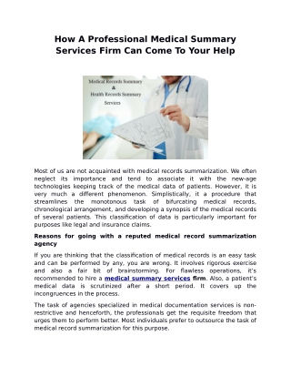 How A Professional Medical Summary Services Firm Can Come To Your Help