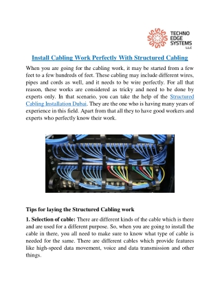 Install Cabling Work Perfectly With Structured Cabling