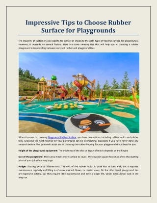 Impressive Tips to Choose Rubber Surface for Playgrounds