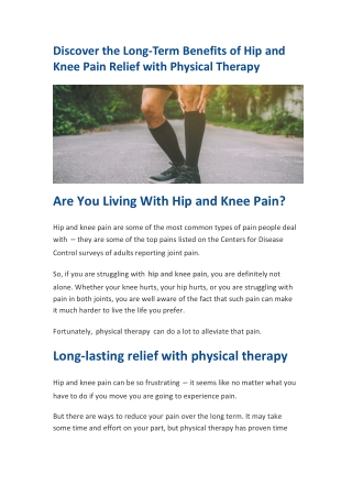 Discover the Long-Term Benefits of Hip and Knee Pain Relief with Physical Therapy