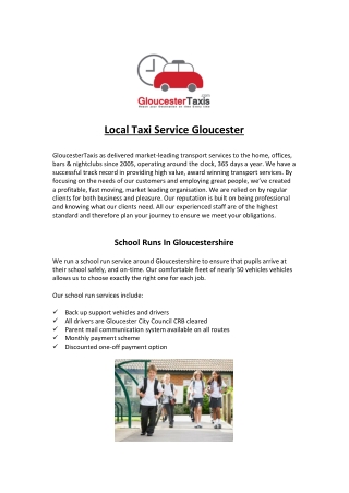 Local Taxi Service Gloucester