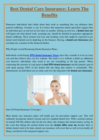 Best Dental Care Insurance: Learn The Benefits