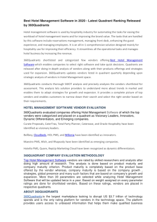 Best Hotel Management Software in 2020 - Latest Quadrant Ranking Released by 360Quadrants