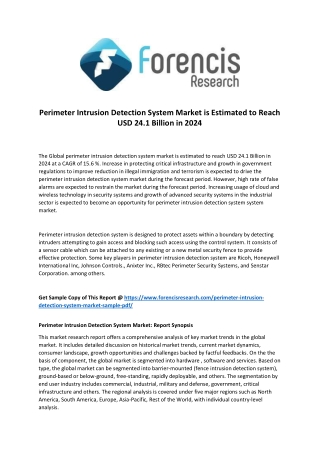 Perimeter intrusion detection system market is estimated to reach usd 24.1 billion in 2024