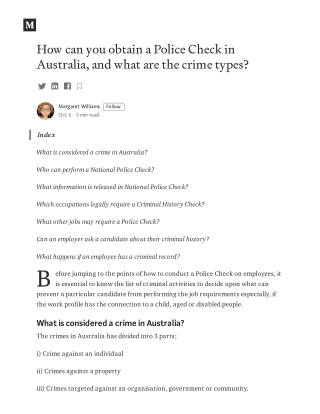 How can you obtain a Police Check in Australia, and what are the crime types?