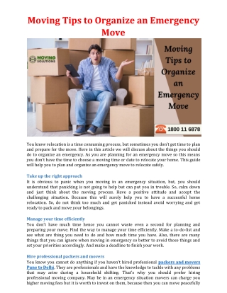 Moving Tips to Organize an Emergency Move