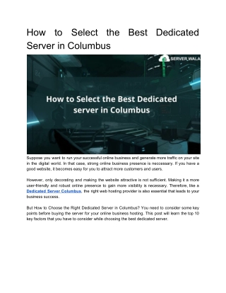 How to Select the Best Dedicated Server in Columbus