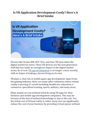 Is VR Application Development Costly? Here’s A Brief Intake