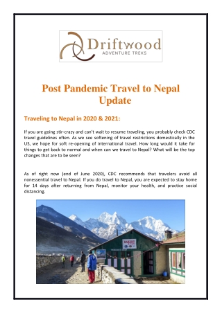 Post Pandemic Travel to Nepal Update